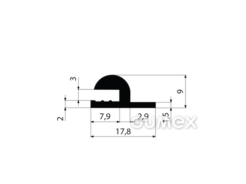 Geformtes Silikonprofil, 9x17,8/2,9mm, 60°ShA, -60°C/+180°C, schwarz, 